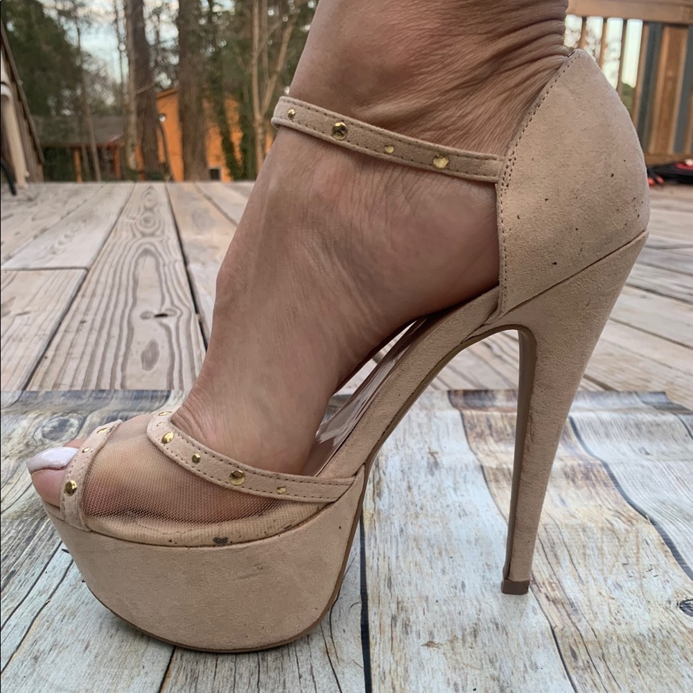Tan heels with mesh front